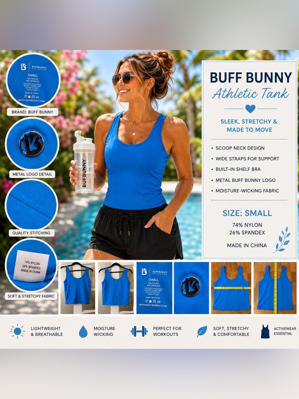 Buff Bunny Athletic Tank Top - Vibrant Blue